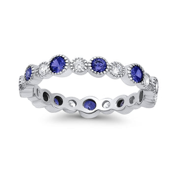 Full Eternity Wedding Ring Simulated Blue Sapphire CZ 925 Sterling Silver